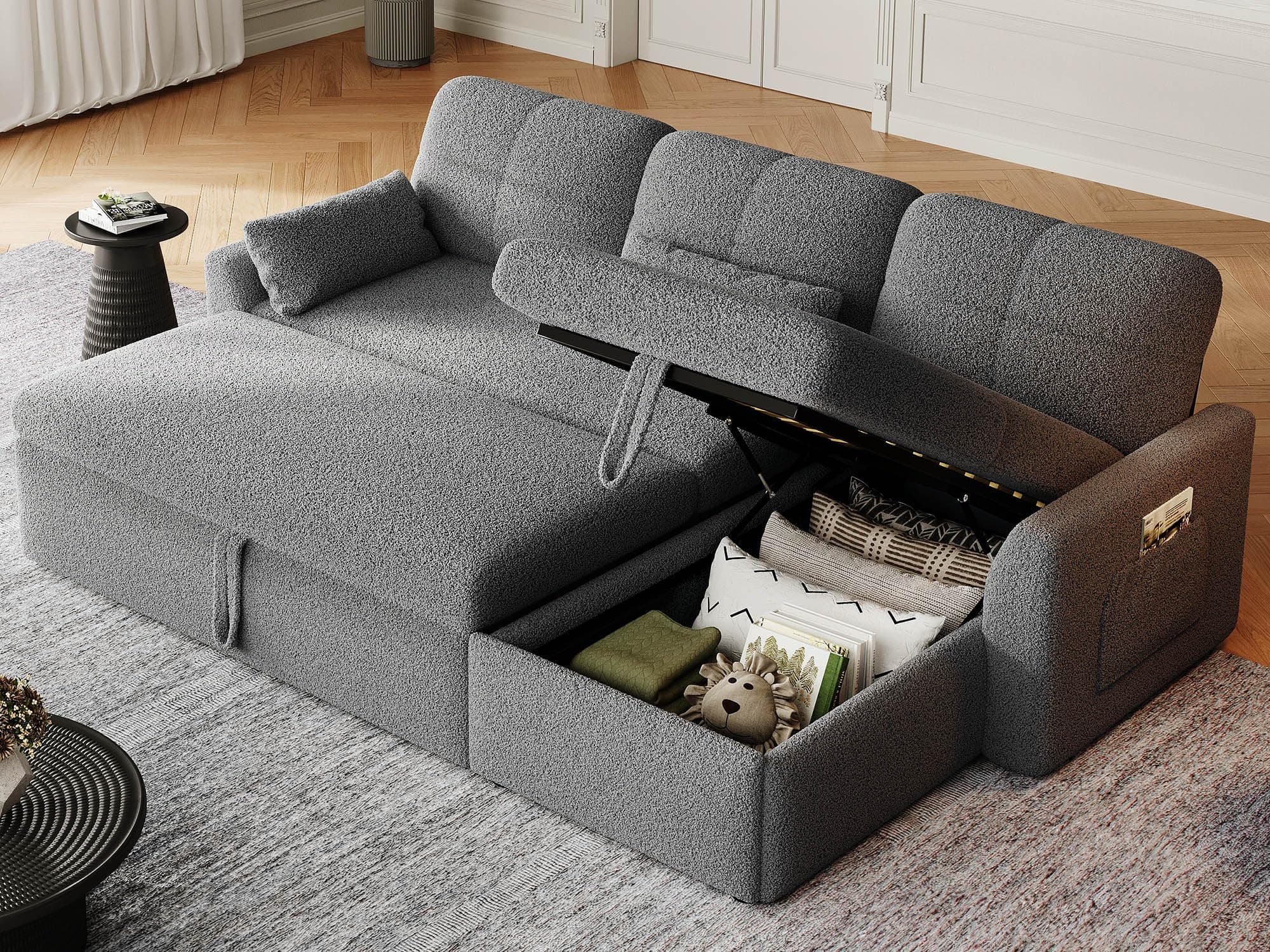 YITAHOME 86" Sleeper Sofa, Convertible 2-in-1 Pull-Out Couch Bed with Storage, Grey