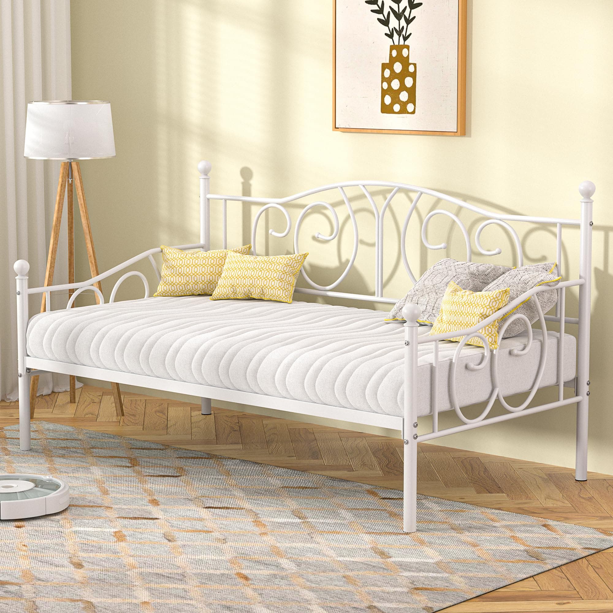 VECELO White Classic Headboard Twin Metal Daybed Frame
