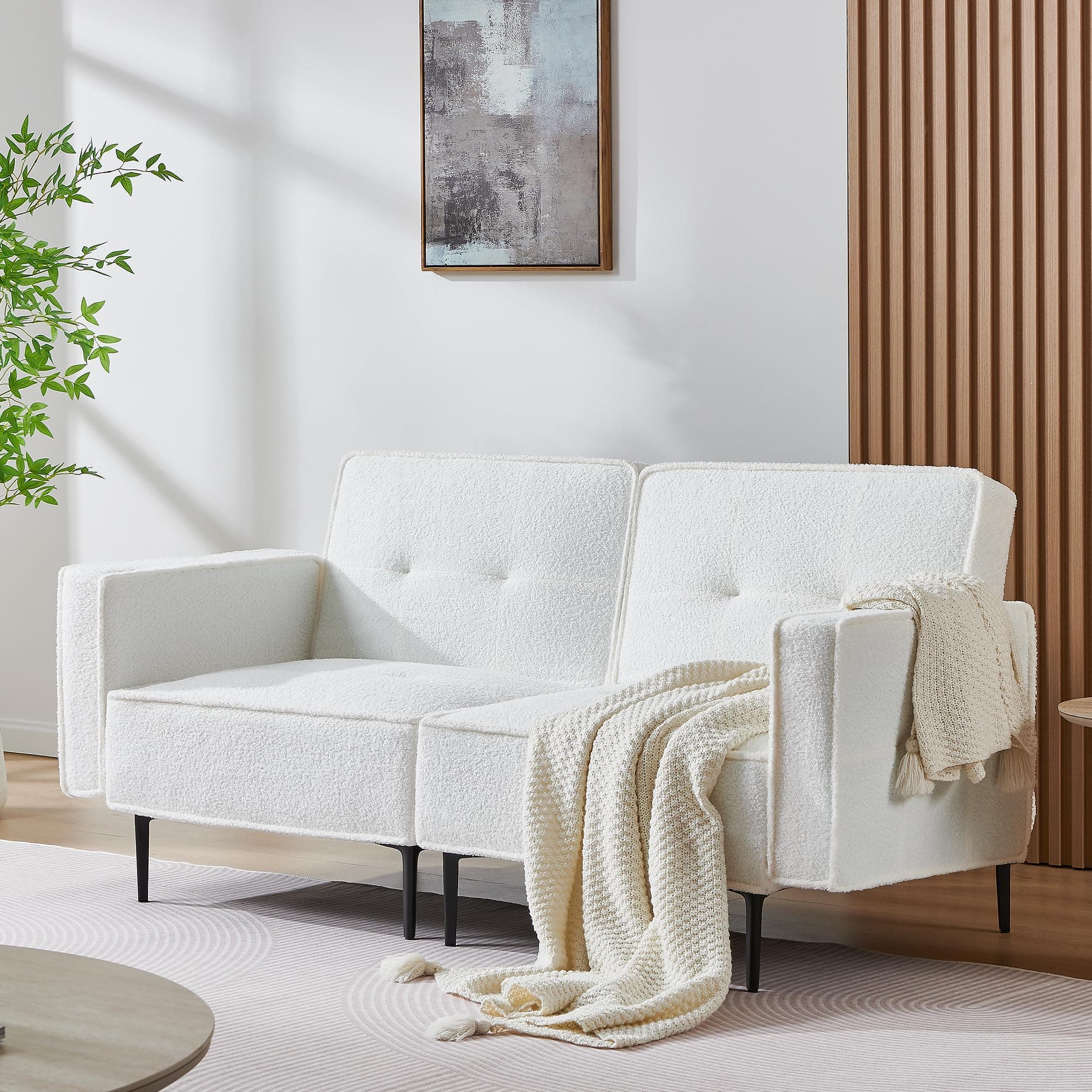 67" Sleep Loverseat with Adjustable Back, Soft Fleece Fabric, White