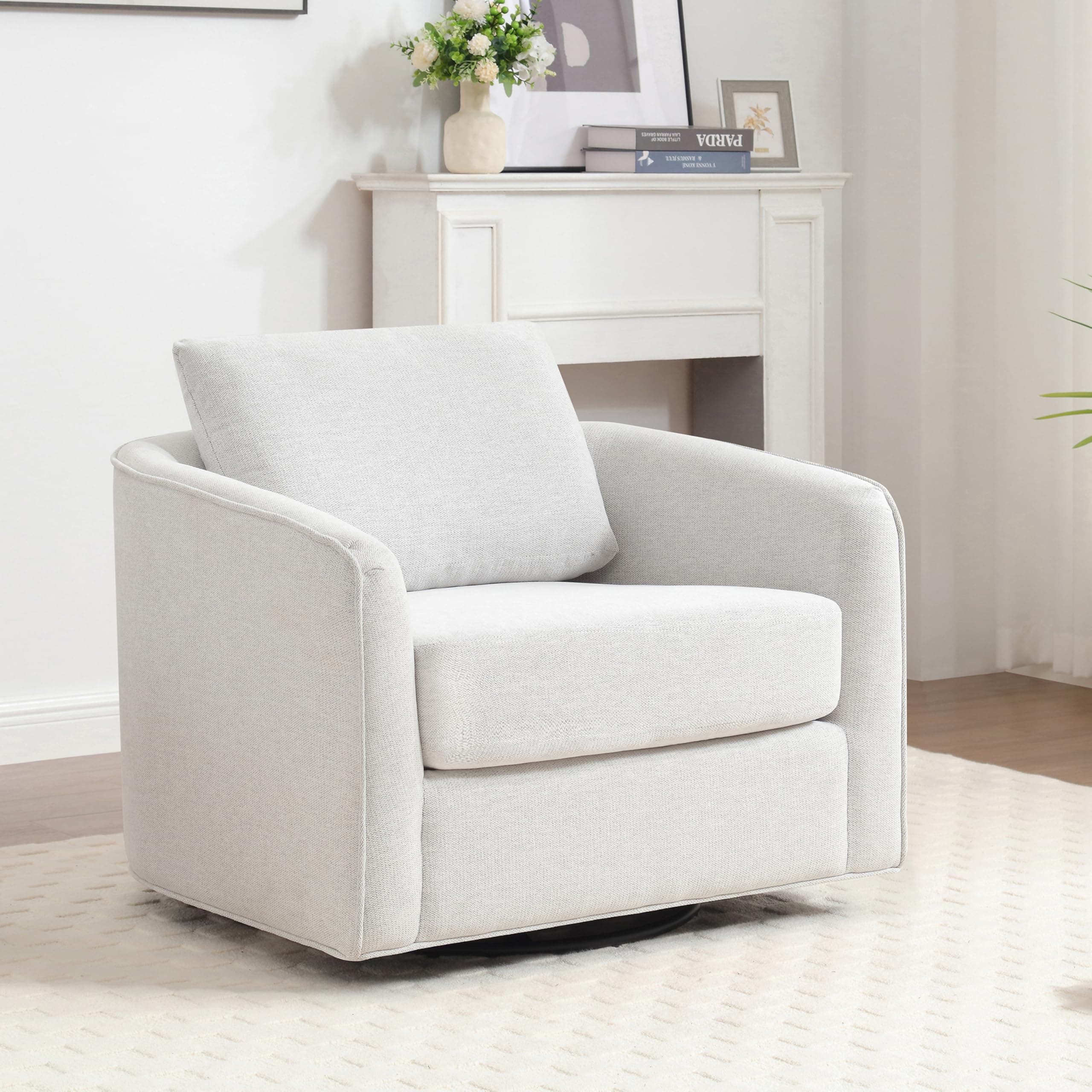Off-White Metal Base Swivel Chair for Living Room